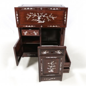 Solid Rosewood Mother of Pearl Inlaid Writing Desk With Hidden Chair Dark Cherry Finish - LK 60-00254A