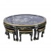  LK B-10 Hand Painted Black Lacquer Oriental Oval Coffee Table and 6 Stools with Glass Top.