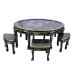  LK B-10 Hand Painted Black Lacquer Oriental Oval Coffee Table and 6 Stools with Glass Top.