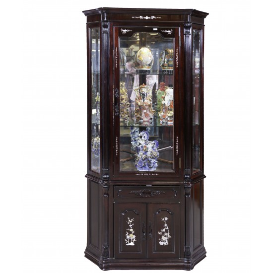 Dark Cherry Rosewood Corner Cabinet with Mother of Pearls Inlaid - FS F201 M