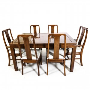 Natural Finish Solid Rosewood  Longevity Rectangle Dining Set with 6 Chairs - DF-C004C