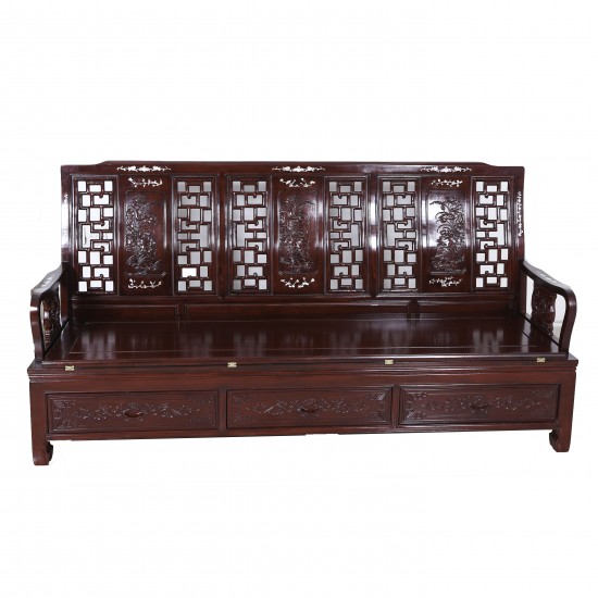 Solid Rosewood Sofa Cum Bed Dark Cherry Finish with  Mother of Pearl Inlaid - LK28-0005A