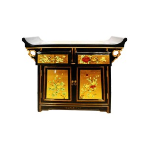 Oriental Altar Entrance Cabinet Lacquered Gold Black Finish - LK5132 