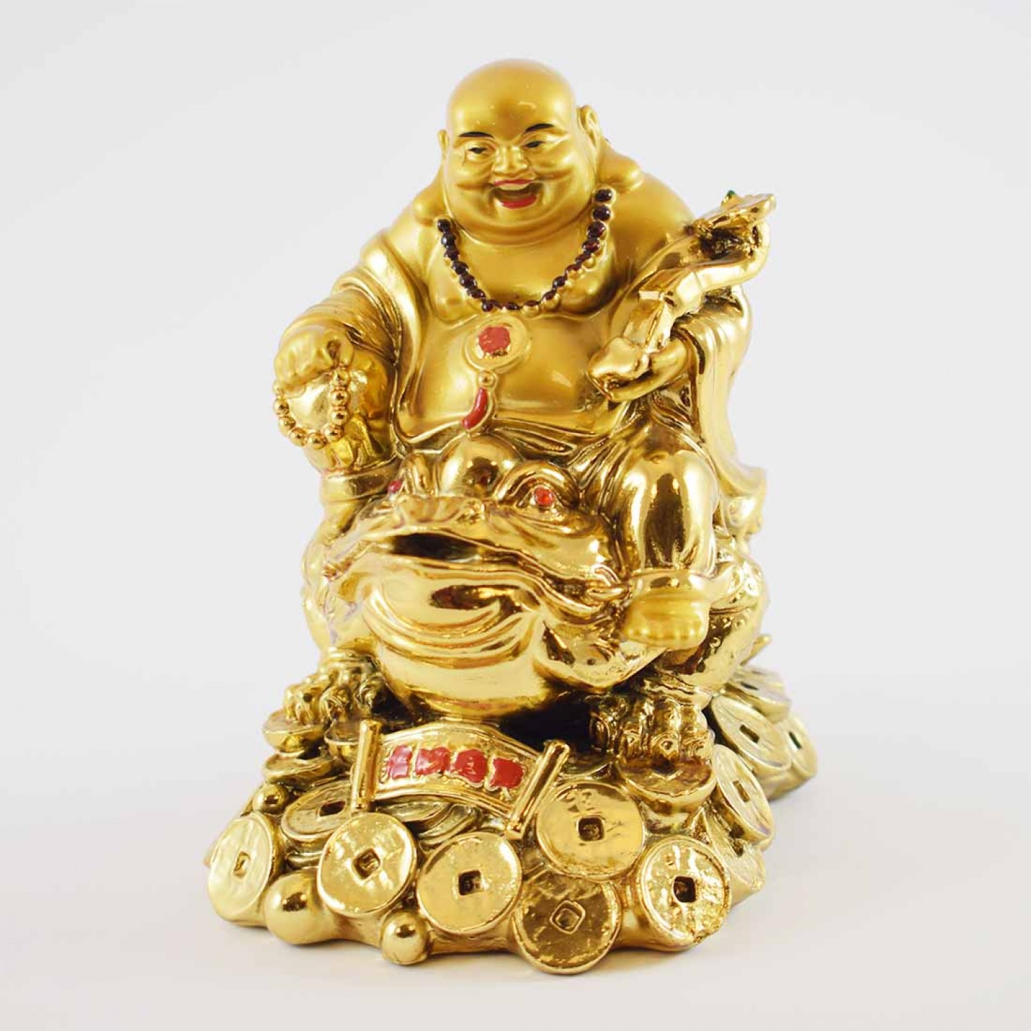 Handmade Golden Laughing Buddha Riding On Money Frog Sitting On A Bed ...