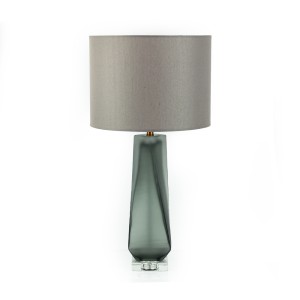 Glass Table Lamp w/ Linen Shade, Light Grey - L21001