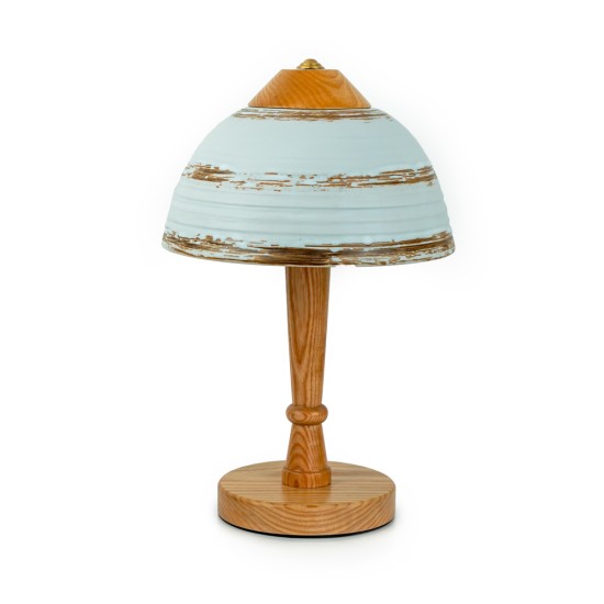 Solid Wood Table Lamp w/ Striped Ceramic Shade - L23023