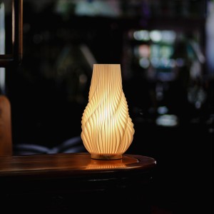 3D Printed Table Lamp w/ Wood Base, White - L24215