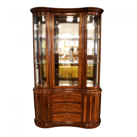 Rosewood Kidney Shape Display Cabinet with Mother of Pearls Inlaid Natural Finish - LK04004754