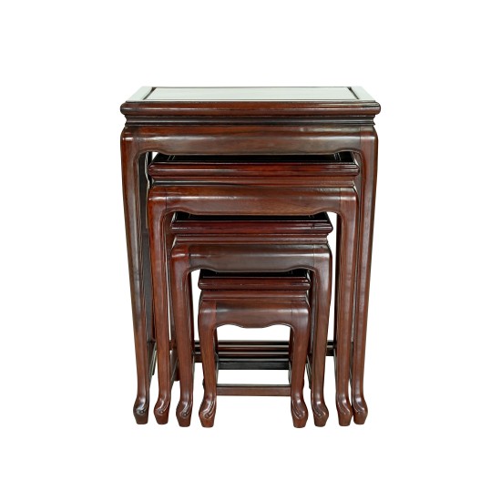 LK 32-000461A Solid Rosewood French Leg Nest of Tables with Natural Color and Plain Design, Set Of 4pcs.