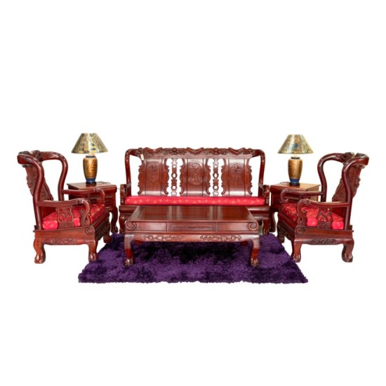 Solid Rose Wood Floral Design Sofa set with Tiger Leg, 6 pcs - LK E-22