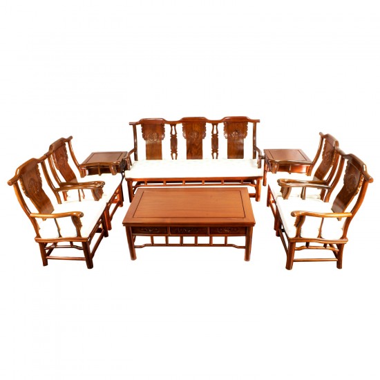  LK B1Rosewood 8Pcs Sofa Set Round Leg With Carving