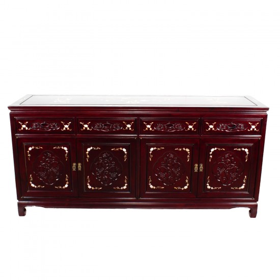 LK11/000354A Rosewood 72" Buffet 4 Drawer 4 Door St. Leg Inlaid with Mother of Pearls in Mahagony Finish