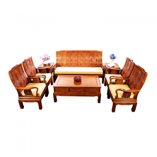 LK69/001074/8 C1.5,Solid Rosewood Highback Sofa Set 8 Pcs Set with Natural Finish