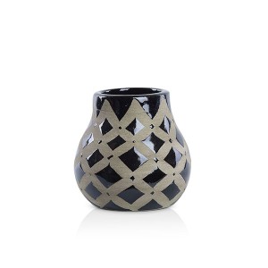 Handmade Pottery Black Checkered Mini Vase - A21166