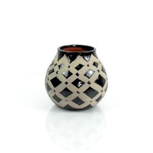 Handmade Pottery Black Checkered Mini Vase - A21166