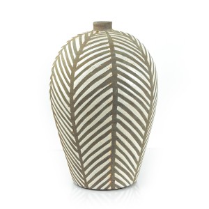 Pottery Vase w/ Stripes, White, Small - A24103