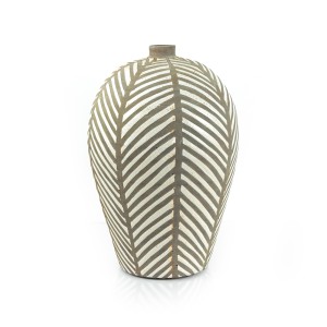 Pottery Vase w/ Stripes, White, Large - A24102