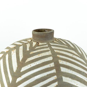 Pottery Vase w/ Stripes, White, Large - A24102