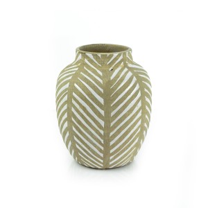 Pottery Vase w/ Stripes, White - A24100