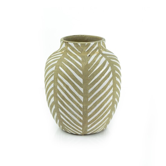 Pottery Vase w/ Stripes, White - A24100