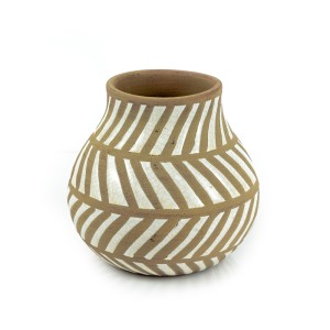 Pottery Vase w/ Stripes, White - A24099