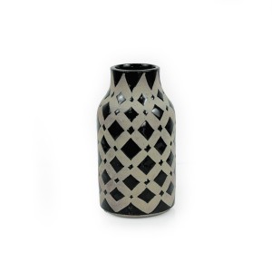 Handmade Pottery Black Checkered Mini Vase - A21167