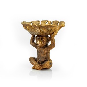 Resin Monkey w/Tray on Top, Antique Gold - A20025