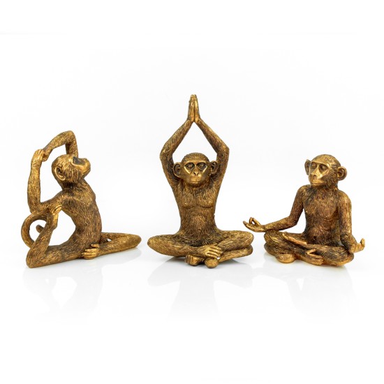 Resin Yoga Monkeys, Set of 3, Antique Gold - A20026