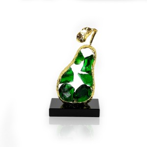 Alloy Pear w/ Glass inside & Crystal Base, Green - A21189