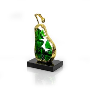 Alloy Pear w/ Glass inside & Crystal Base, Green - A21189