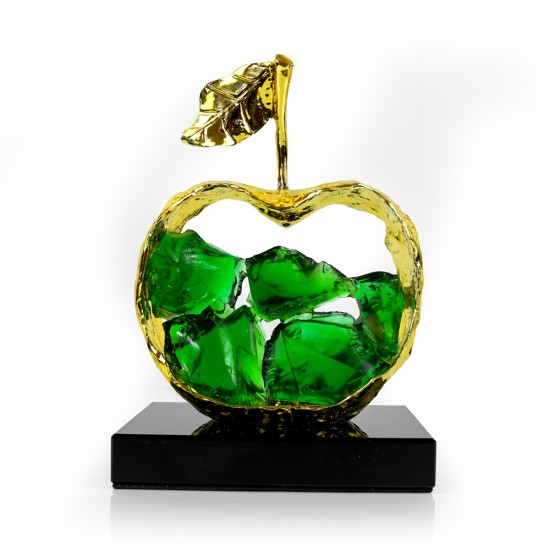 Alloy Apple w/ Glass inside & Crystal Base, Green - A21188