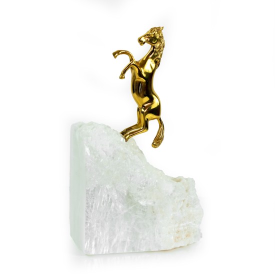 Brass Running Horse with Stone Base - A22903