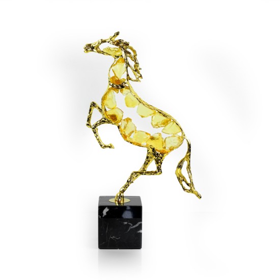 Alloy & Colored Glaze Horse with Marble Base, Yellow - A22906