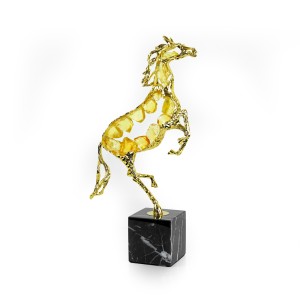 Alloy & Colored Glaze Horse with Marble Base, Yellow - A22906