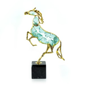 Alloy & Colored Glaze Horse with Marble Base, Green - A22905