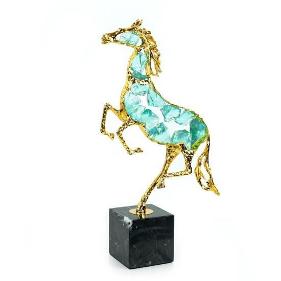 Alloy & Colored Glaze Horse with Marble Base, Green - A22905