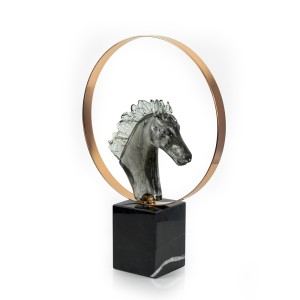 Resin Horse with Metal Circle & Marble Base, Small - A22912S