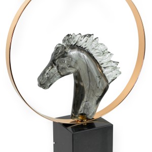 Resin Horse with Metal Circle & Marble Base, Small - A22912S