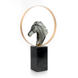 Resin Horse with Metal Circle & Marble Base, Large - A22912L