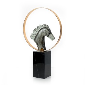 Resin Horse with Metal Circle & Marble Base, Large - A22912L