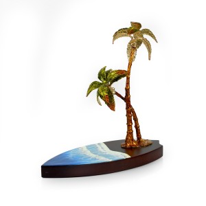 Enamel Palm Trees with Wood Base - A24054