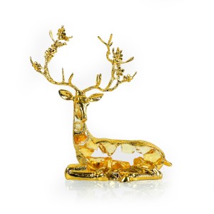 Alloy & Coloured Glaze Sitting Deer, Yellow - A24218