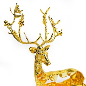 Alloy & Coloured Glaze Sitting Deer, Yellow - A24218