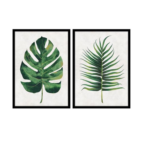 Wood Frame Glass Wall Art w/ Palm Fronds, Set of 2 - W19101002