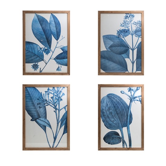 Wood Framed Glass Wall Art w/ Botanical, Set of 4 - W19101003