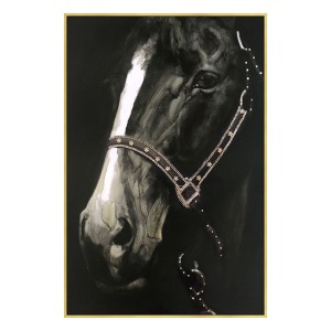 Tempered Glass Horse Wall Art w/ Crystals, Black - W19101015