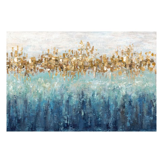 Canvas Hand-Painted Abstract Wall Art, Blue & Gold - W19111006