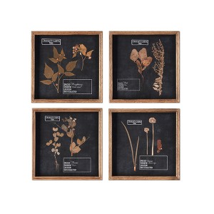 Wood Framed Wall Art w/ Dead Leaves Printing, Set of 4 - W20005