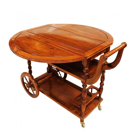 Solid Rosewood Drop Leaf Tea Trolley / Serving Cart Natural Finish LK93-000455C3