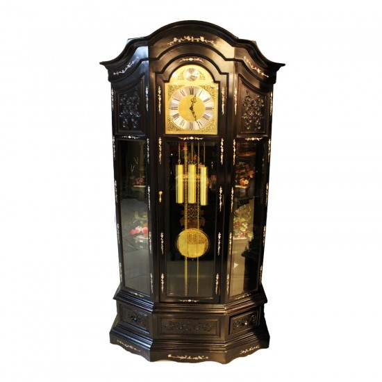 Rosewood Curio Grandfather Clock With Mother of Pearls Inlaid Dark Cherry  LK94-000654C.35